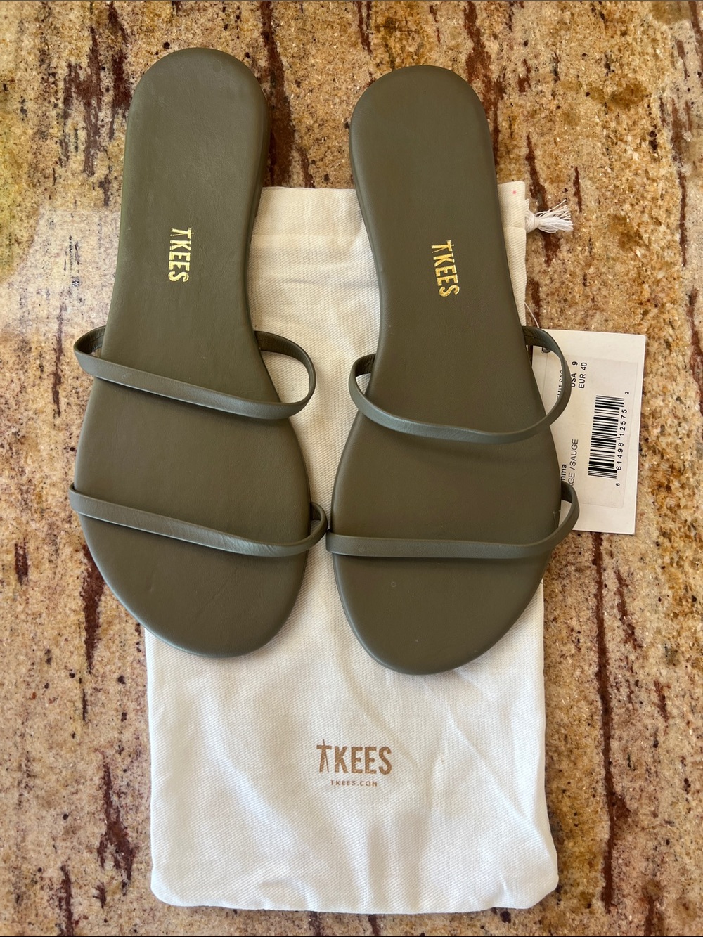 TKEES Olive Slim Triple-Strap Slide Sandals